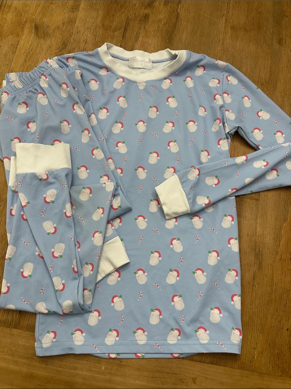 Cecil & Lou Boys Light Blue Santa Print Kids Pajama Set - Size 12